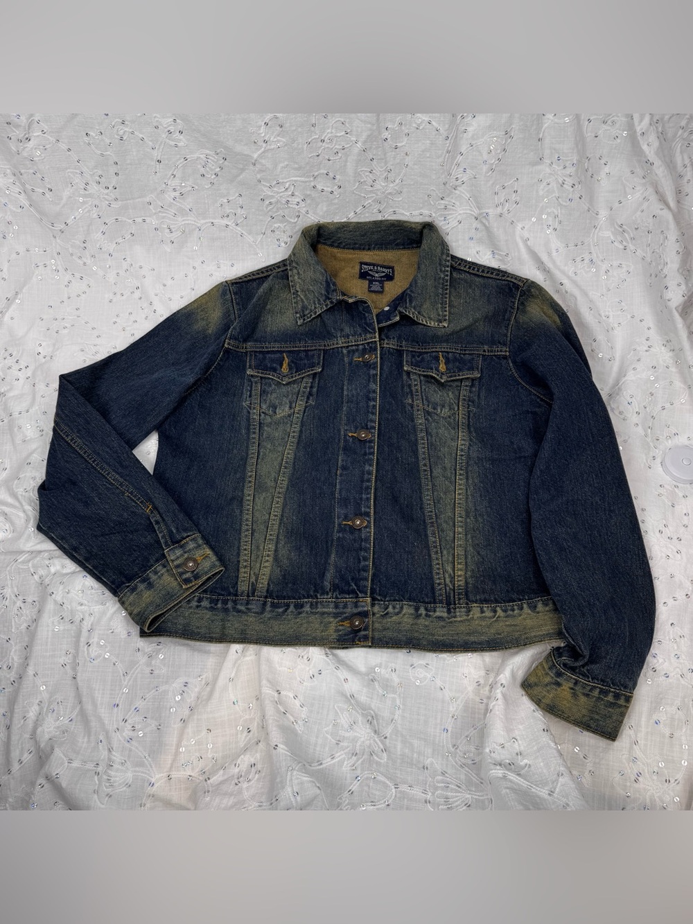 Y2K Steve & Barry’s Distressed Dark Wash Denim Jacket XXL